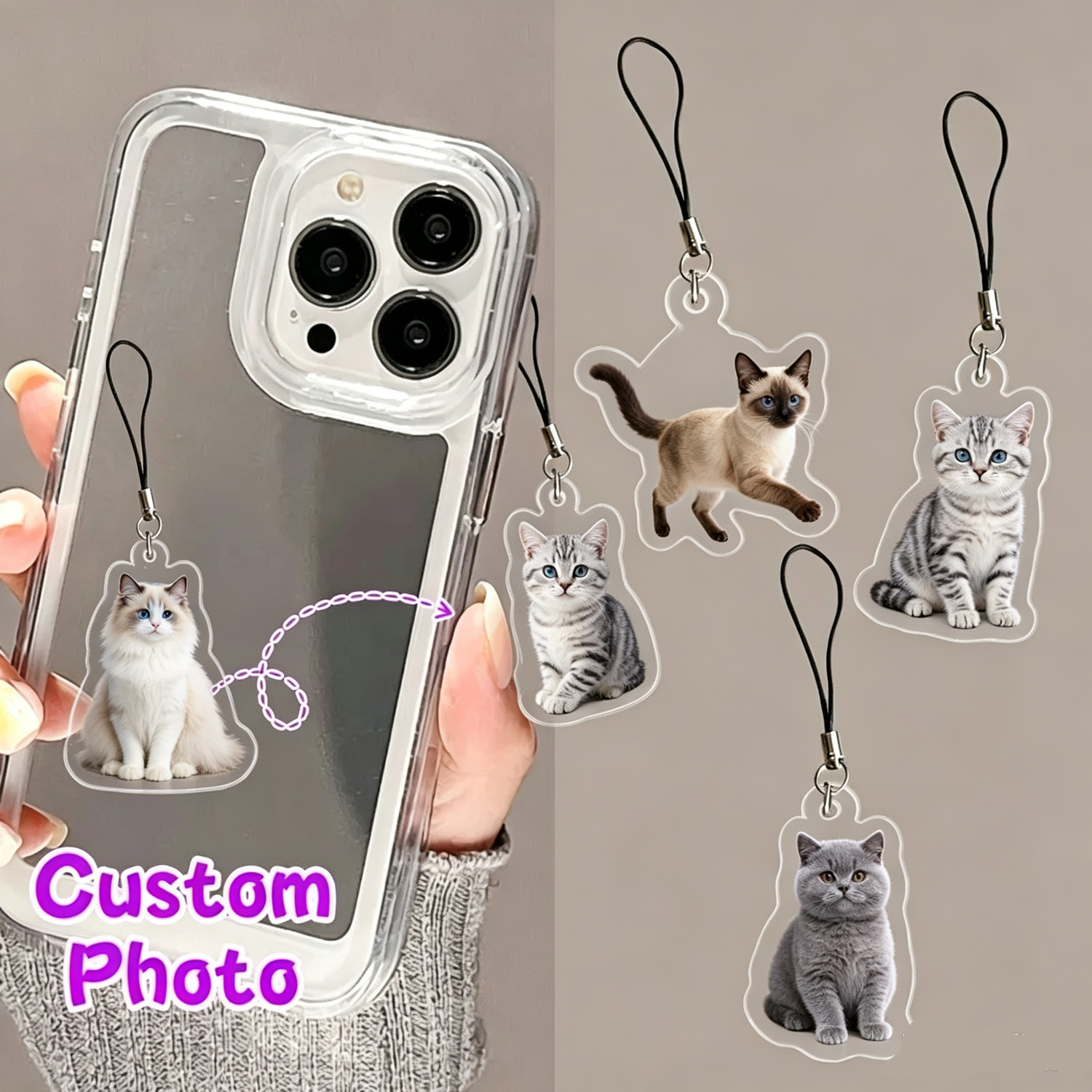 Pet Portrait Custom - Gepersonaliseerde telefoonhanger met een foto van