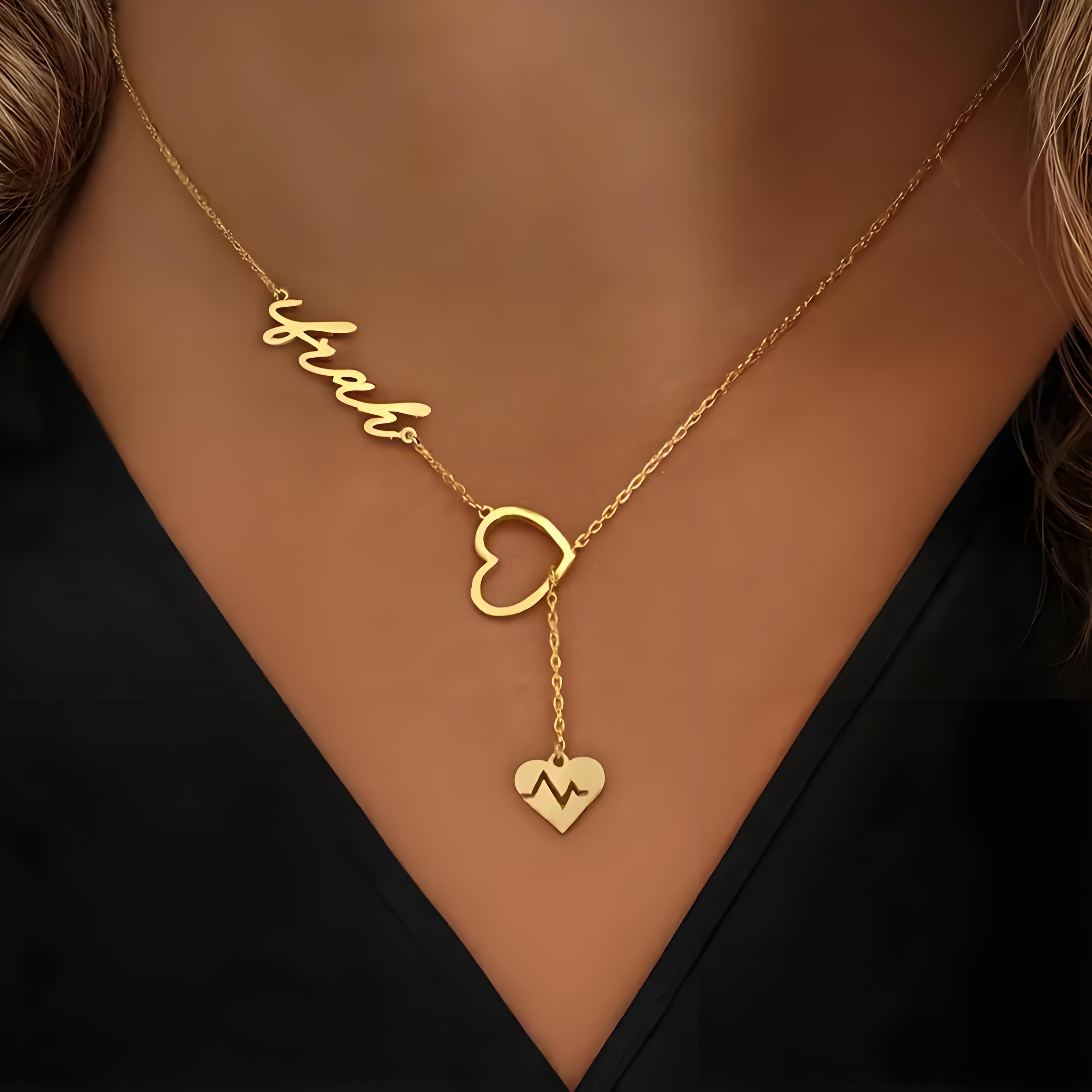 Birth Flower Necklace - Gepersonaliseerde paar hartslag naam ketting, Y-vormige